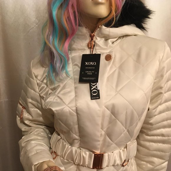 RARE gorgeous vinatge brand new satin xo xo puffer jacket with gold hardware! - Picture 1 of 16